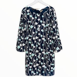 PLUS Talbots Navy & White Floral Bell Sleeve Dress Size 14